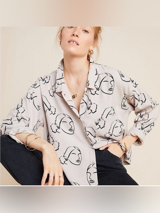 The Odells Tops - The Odell’s Button-Down Shirt - Cream with Black Print